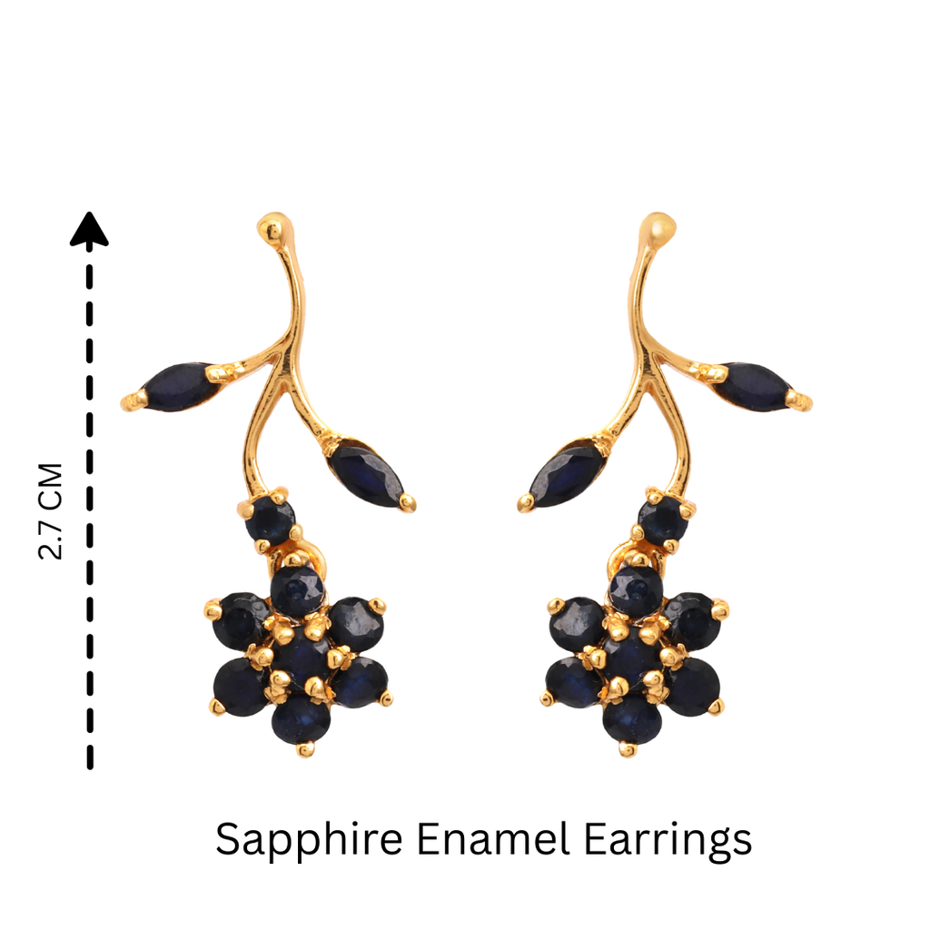Modern blue sapphire earrings with polished gold plated finish