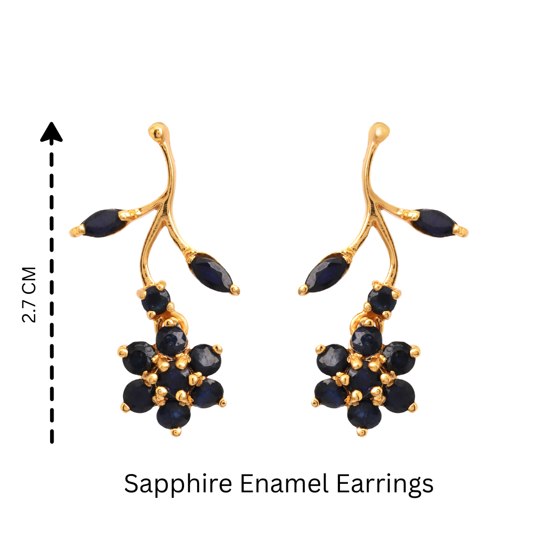 Modern blue sapphire earrings with polished gold plated finish