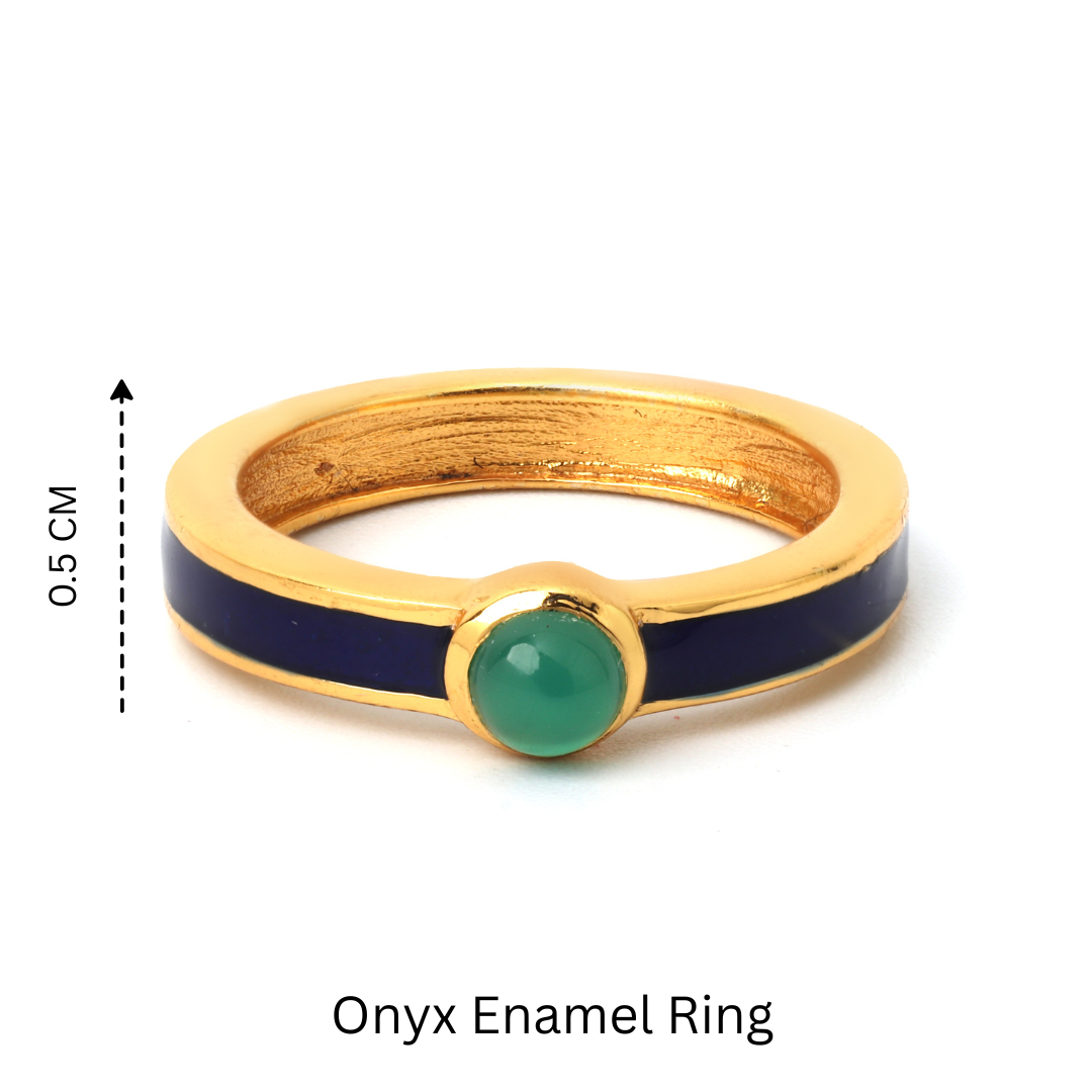 Modern onyx and enamel ring for women