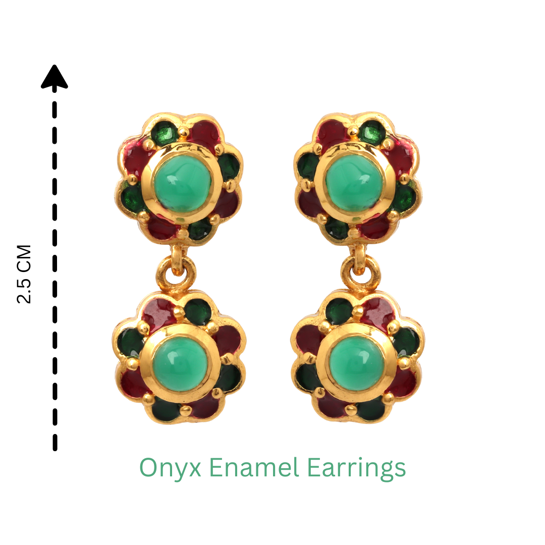 Floral emerald earrings in sterling silver with gold plated finish