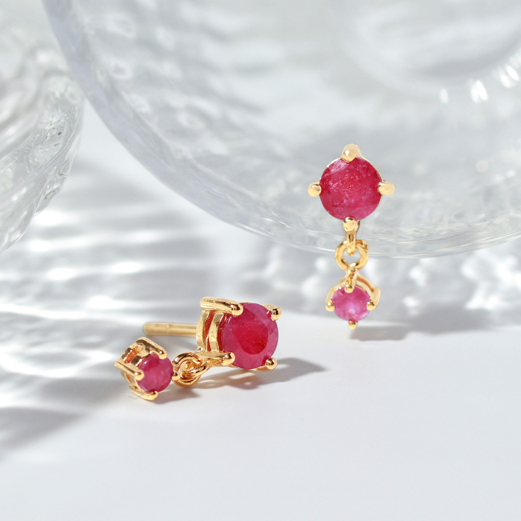 Natural Ruby Drop Earrings in 18K Gold