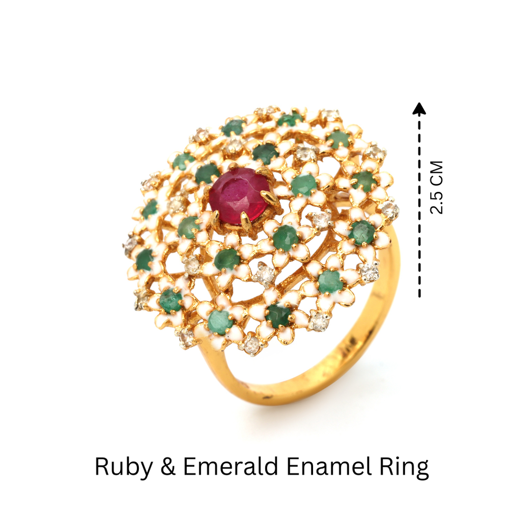 Luxury ruby and emerald flower ring by Jewelry by Crimson