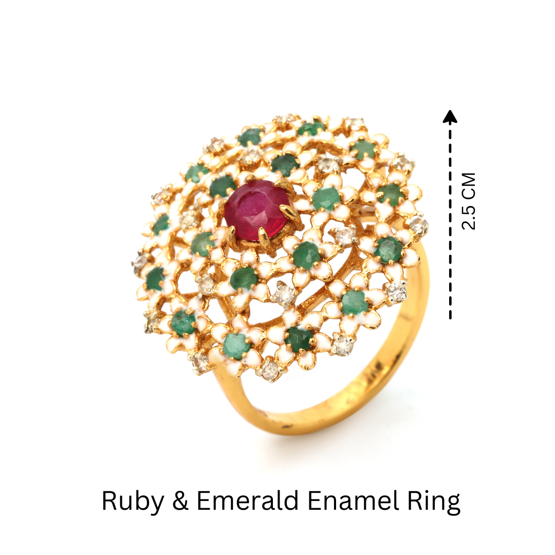 Luxury ruby and emerald flower ring by Jewelry by Crimson
