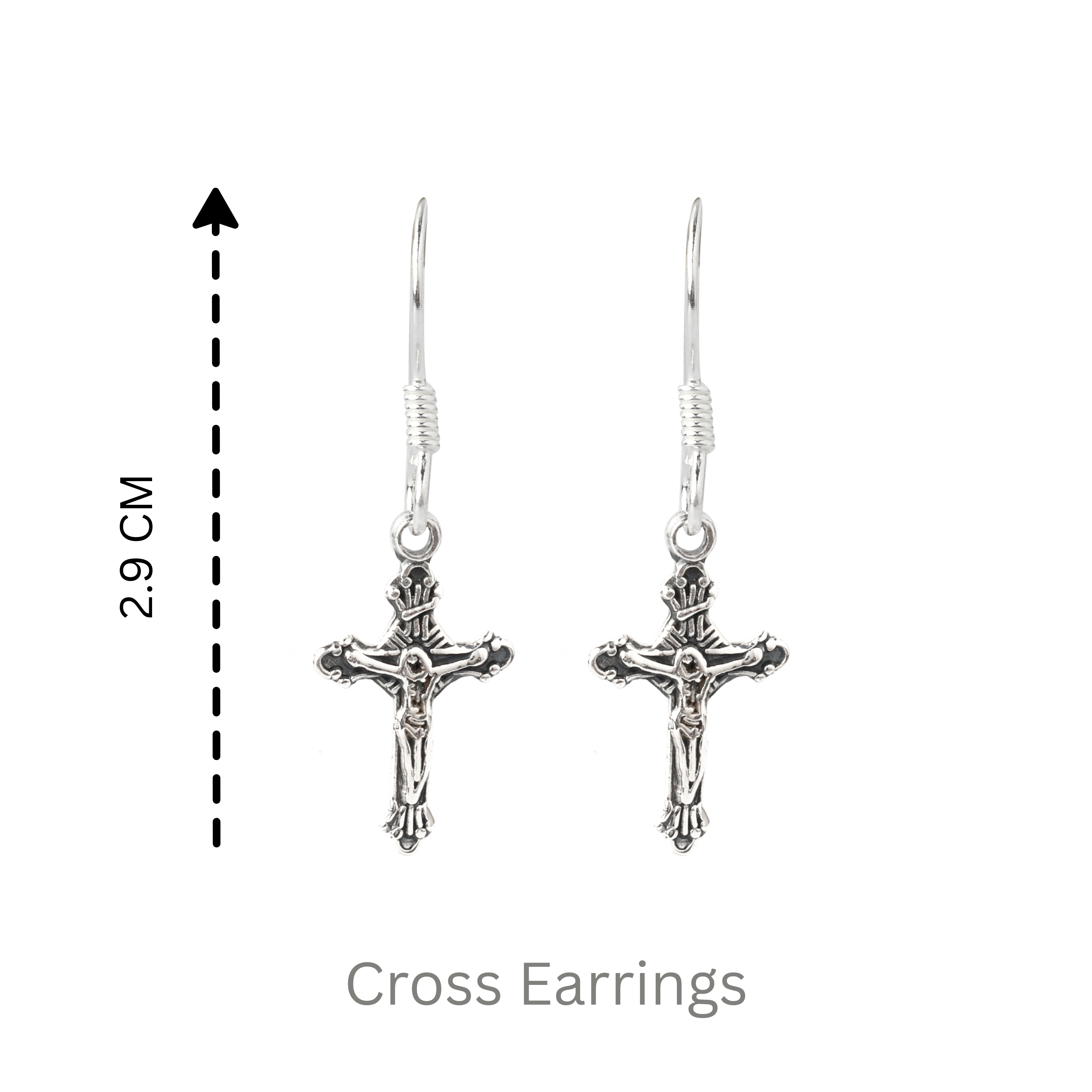Halo-inspired cross charm earrings crafted in high-polish 925 sterling silver by Jewelry by Crimson