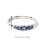 Sterling silver ring with five tanzanite gemstones, 0.3cm band width, elegant handmade jewelry