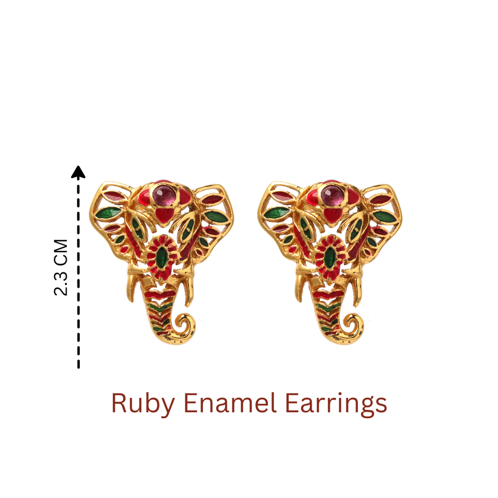 Elegant ruby and enamel elephant earrings for women
