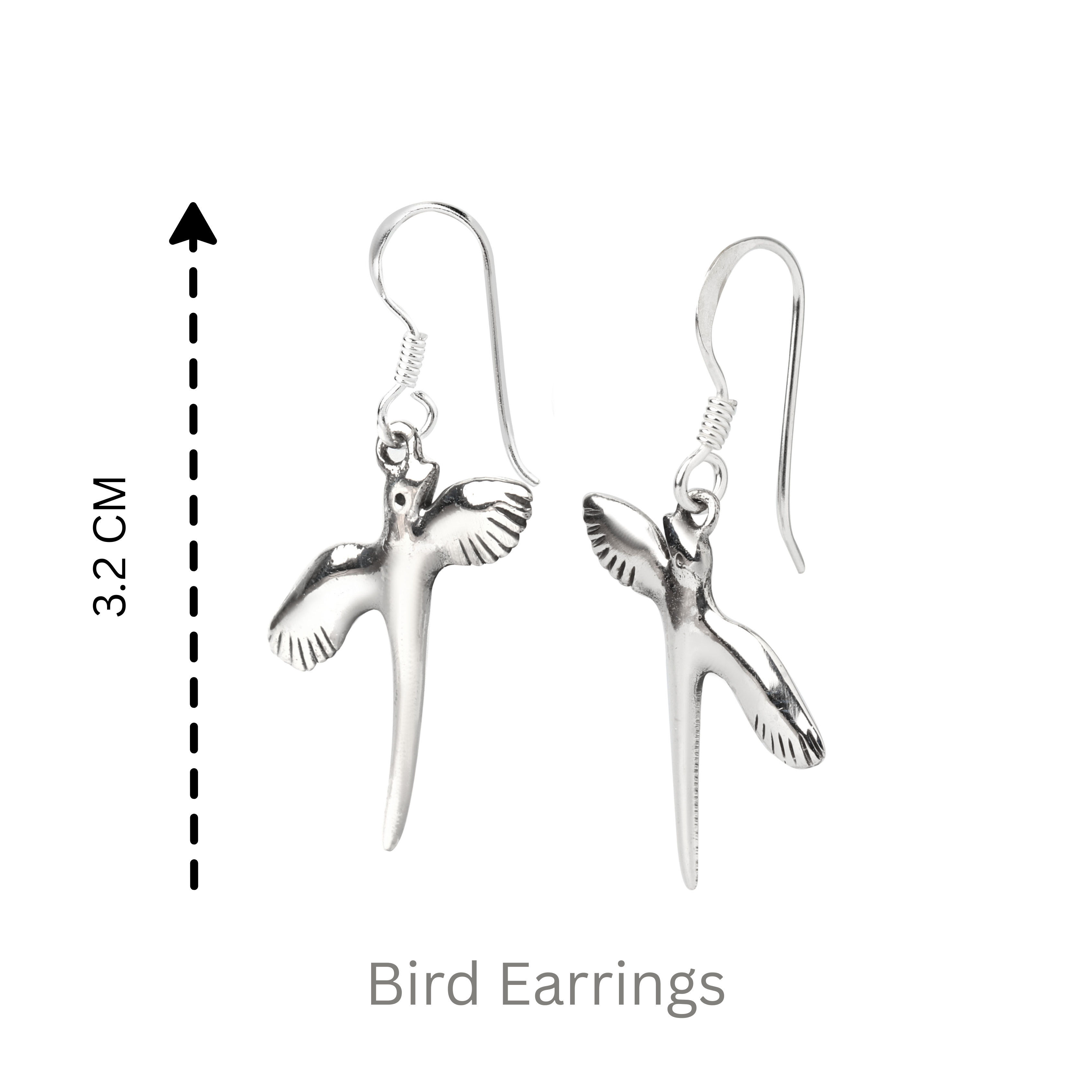 Lightweight 925 silver bird earrings inspired by flight and movement by Jewelry by Crimson