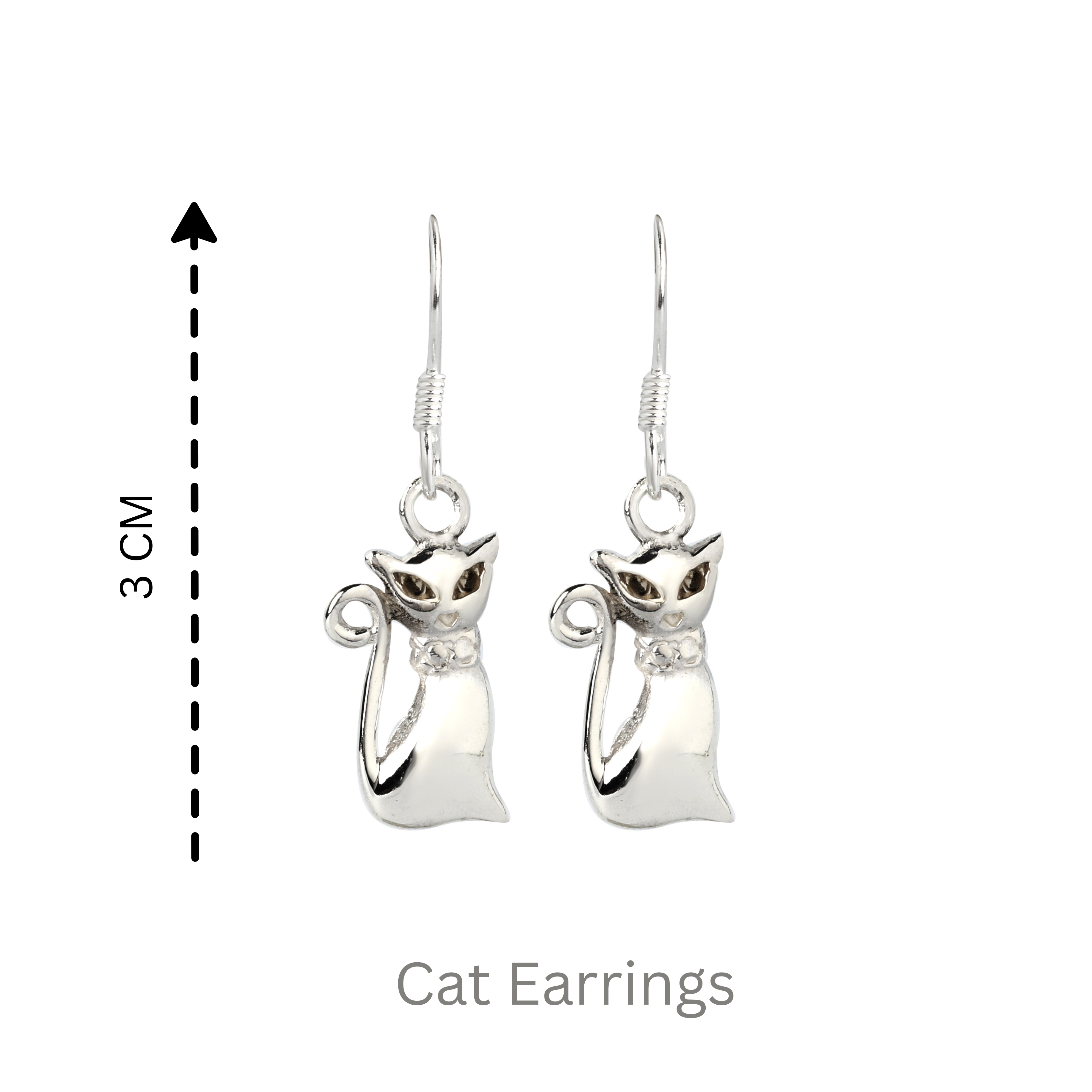 Aura-inspired cat charm earrings crafted in polished 925 sterling silver by Jewelry by Crimson