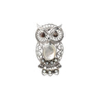 Sterling silver owl brooch with mother of pearl accent in polished 925 silver by Jewelry by Crimson
