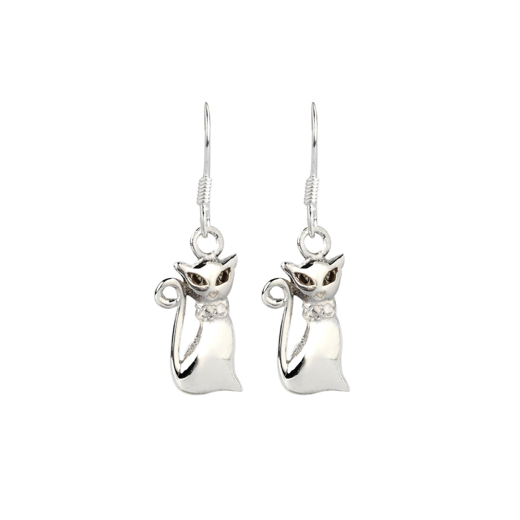 Sterling Silver Cat Dangle Earrings – 925 Silver Cat Lover Drops