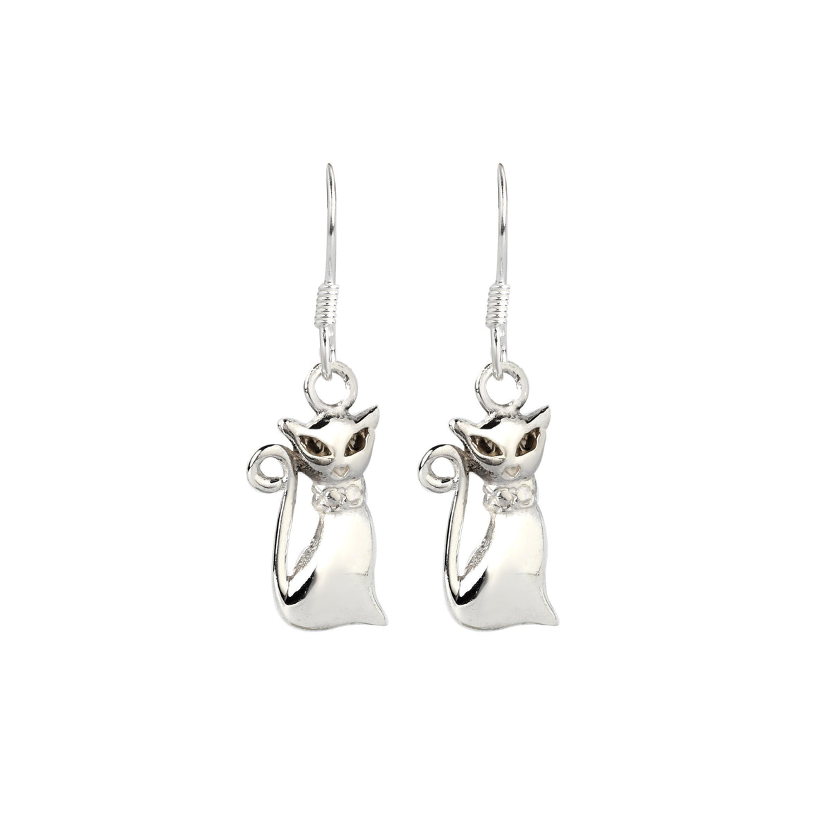 Sterling Silver Cat Dangle Earrings – 925 Silver Cat Lover Drops
