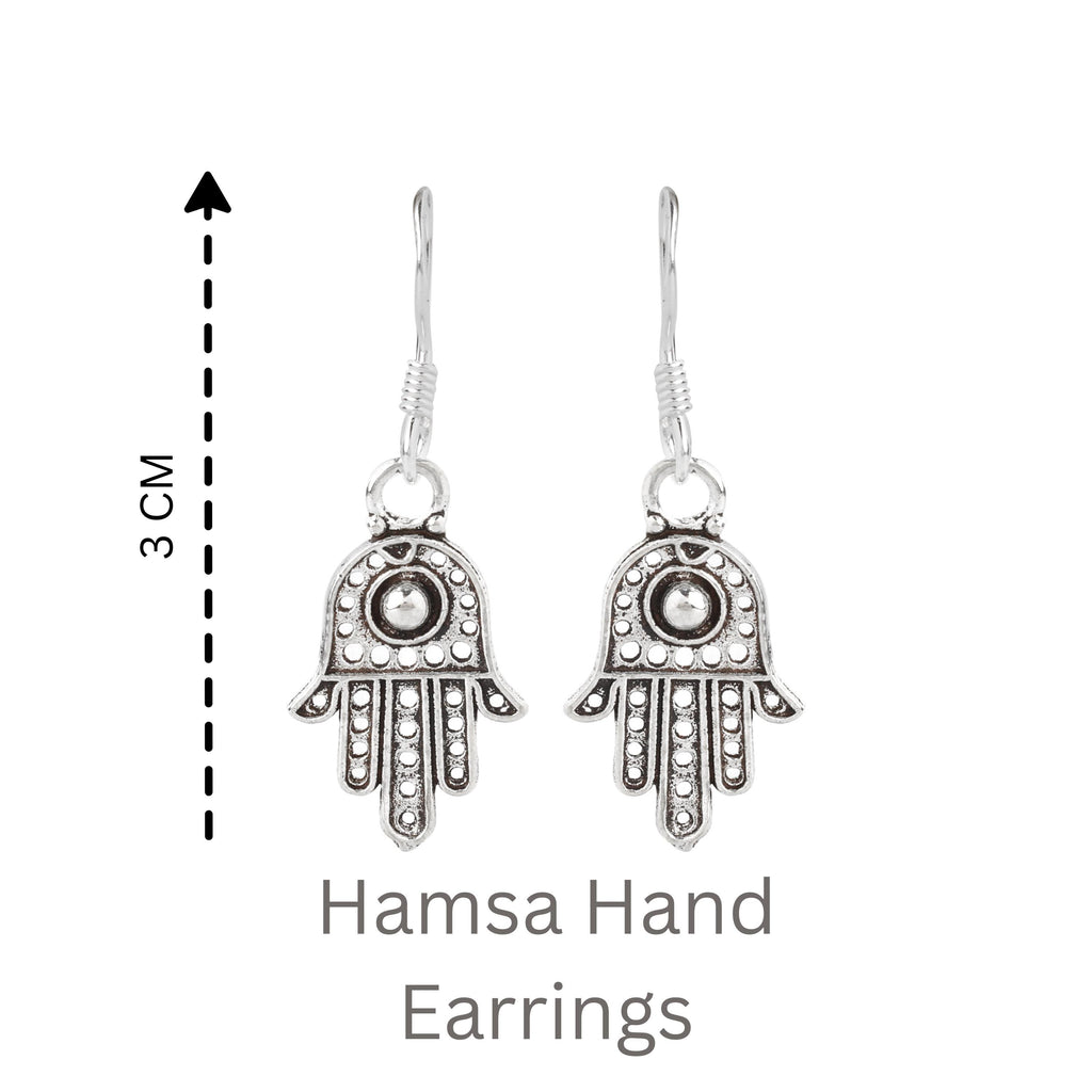 Sterling Silver Hamsa Hand Earrings – 925 Silver Protection Dangles