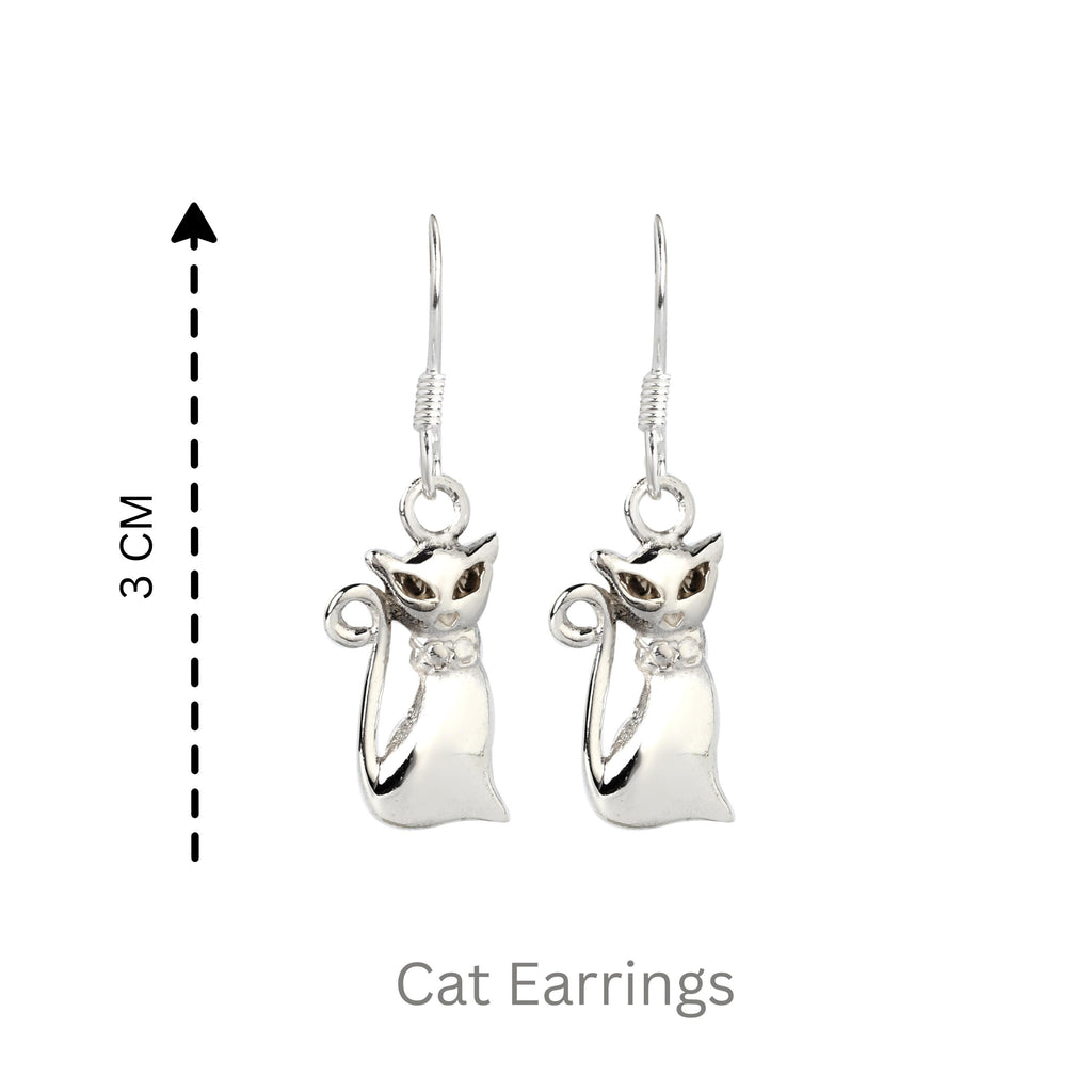 Sterling Silver Cat Dangle Earrings – 925 Silver Cat Lover Drops
