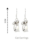 Sterling Silver Cat Dangle Earrings – 925 Silver Cat Lover Drops