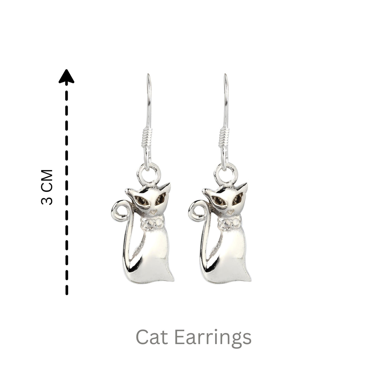 Sterling Silver Cat Dangle Earrings – 925 Silver Cat Lover Drops