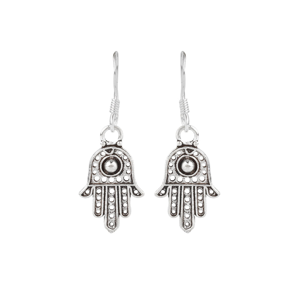 Sterling Silver Hamsa Hand Earrings – 925 Silver Protection Dangles
