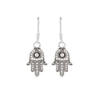 Sterling Silver Hamsa Hand Earrings – 925 Silver Protection Dangles