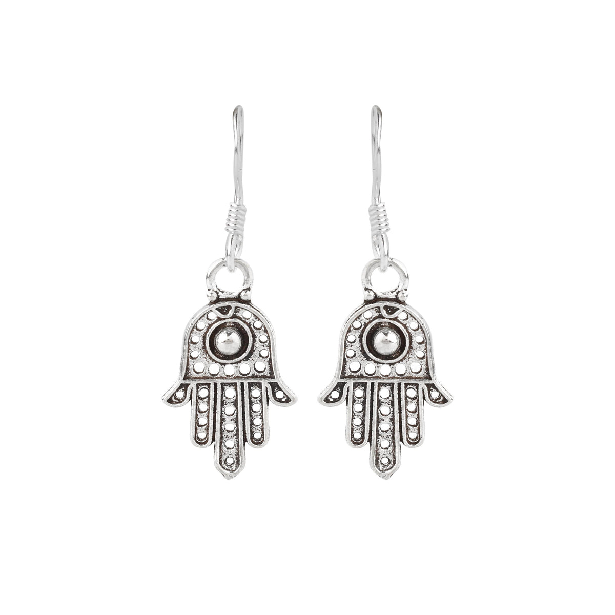 Sterling Silver Hamsa Hand Earrings – 925 Silver Protection Dangles