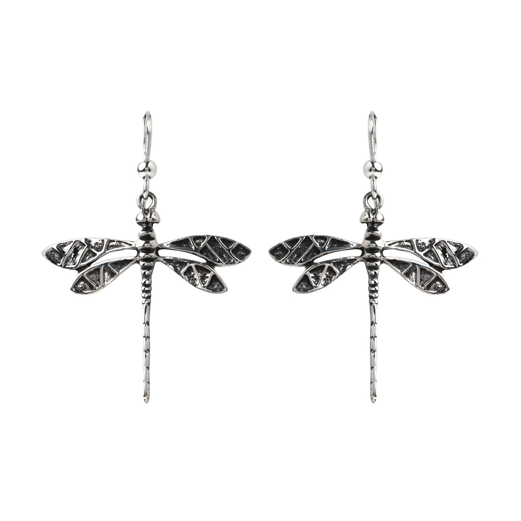 Sterling Silver Dragonfly Dangle Earrings – Long 925 Silver Drops