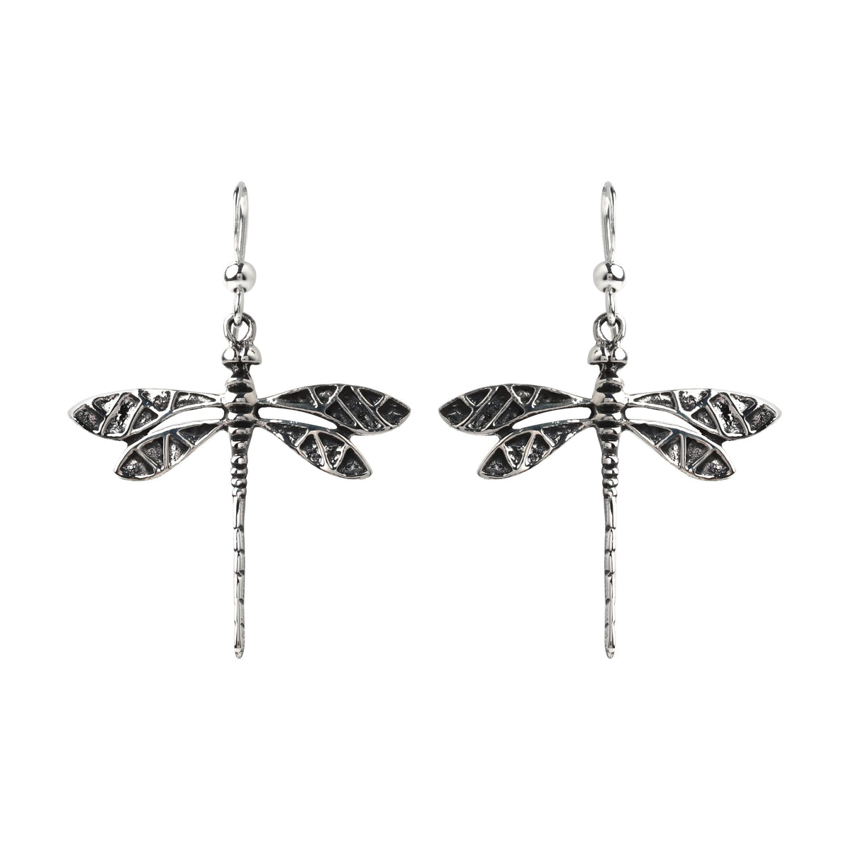 Sterling Silver Dragonfly Dangle Earrings – Long 925 Silver Drops