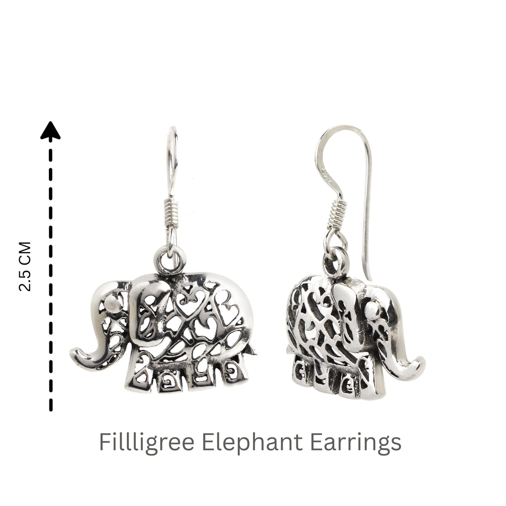 Sterling Silver Elephant Dangle Earrings – 925 Silver Good Luck Drops
