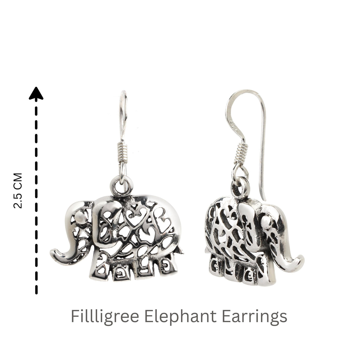 Sterling Silver Elephant Dangle Earrings – 925 Silver Good Luck Drops