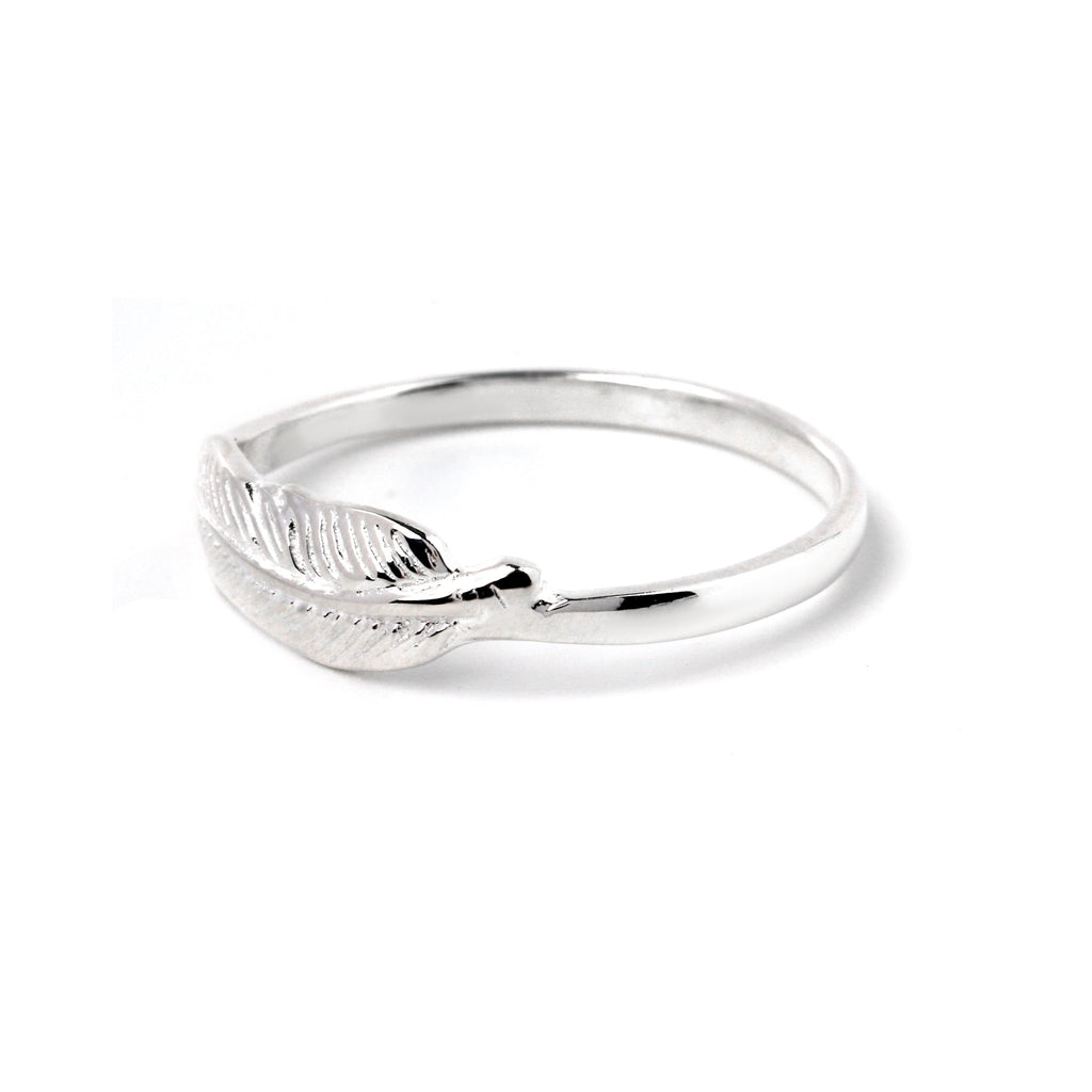 Sterling Silver Feather Ring – Wrap-Style 925 Silver Boho Band
