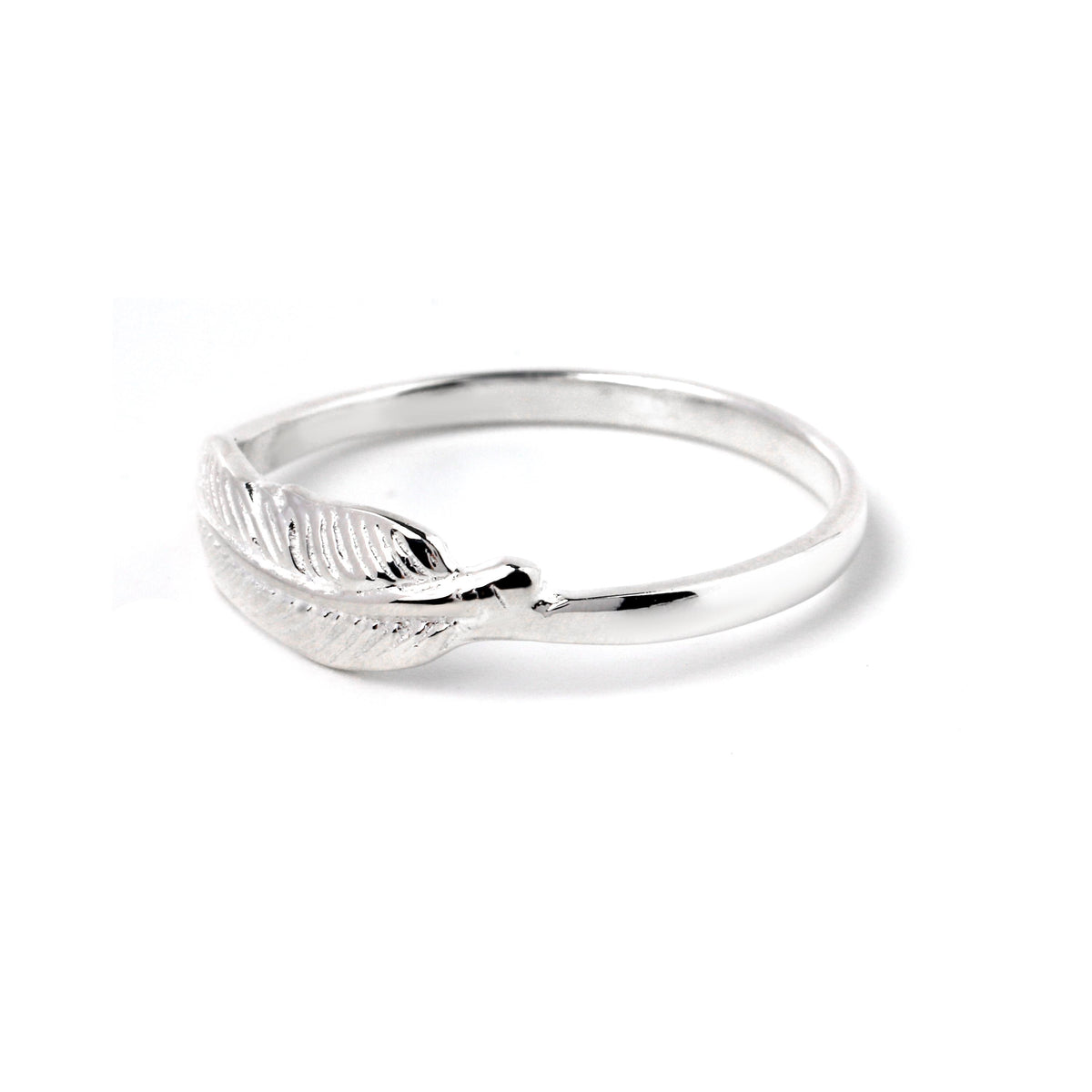 Sterling Silver Feather Ring – Wrap-Style 925 Silver Boho Band
