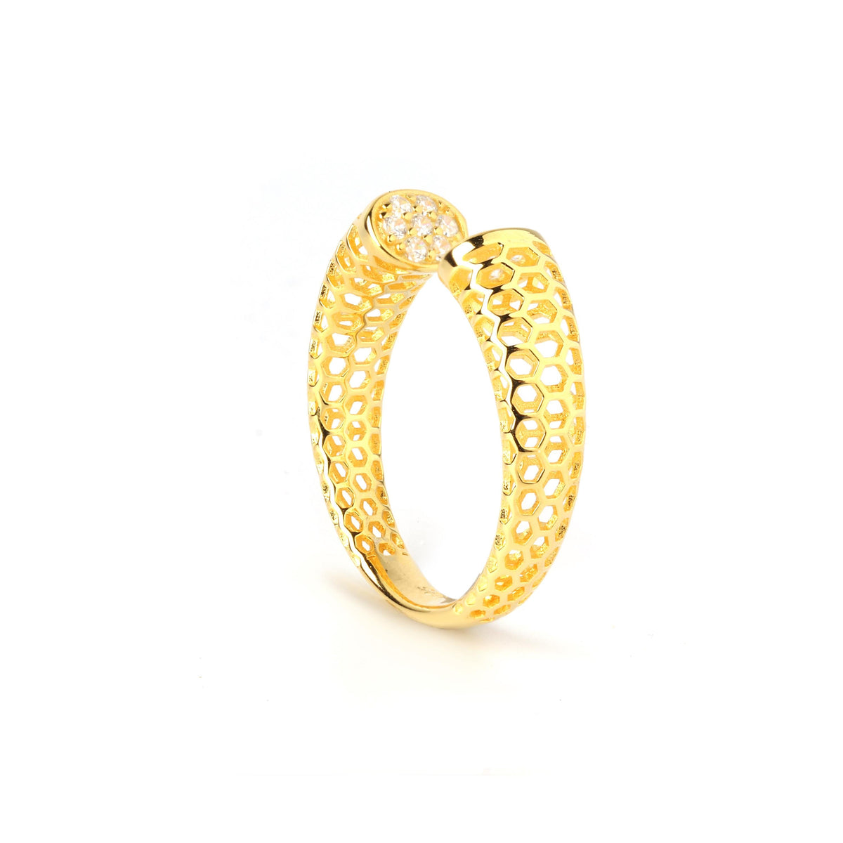Gold Honeycomb Ring in 18K Gold-Plated Sterling Silver – Geometric Band