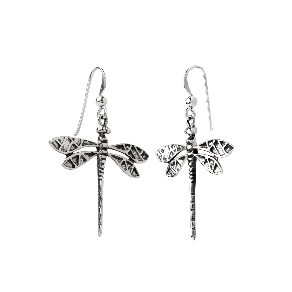 Sterling Silver Dragonfly Dangle Earrings – Long 925 Silver Drops