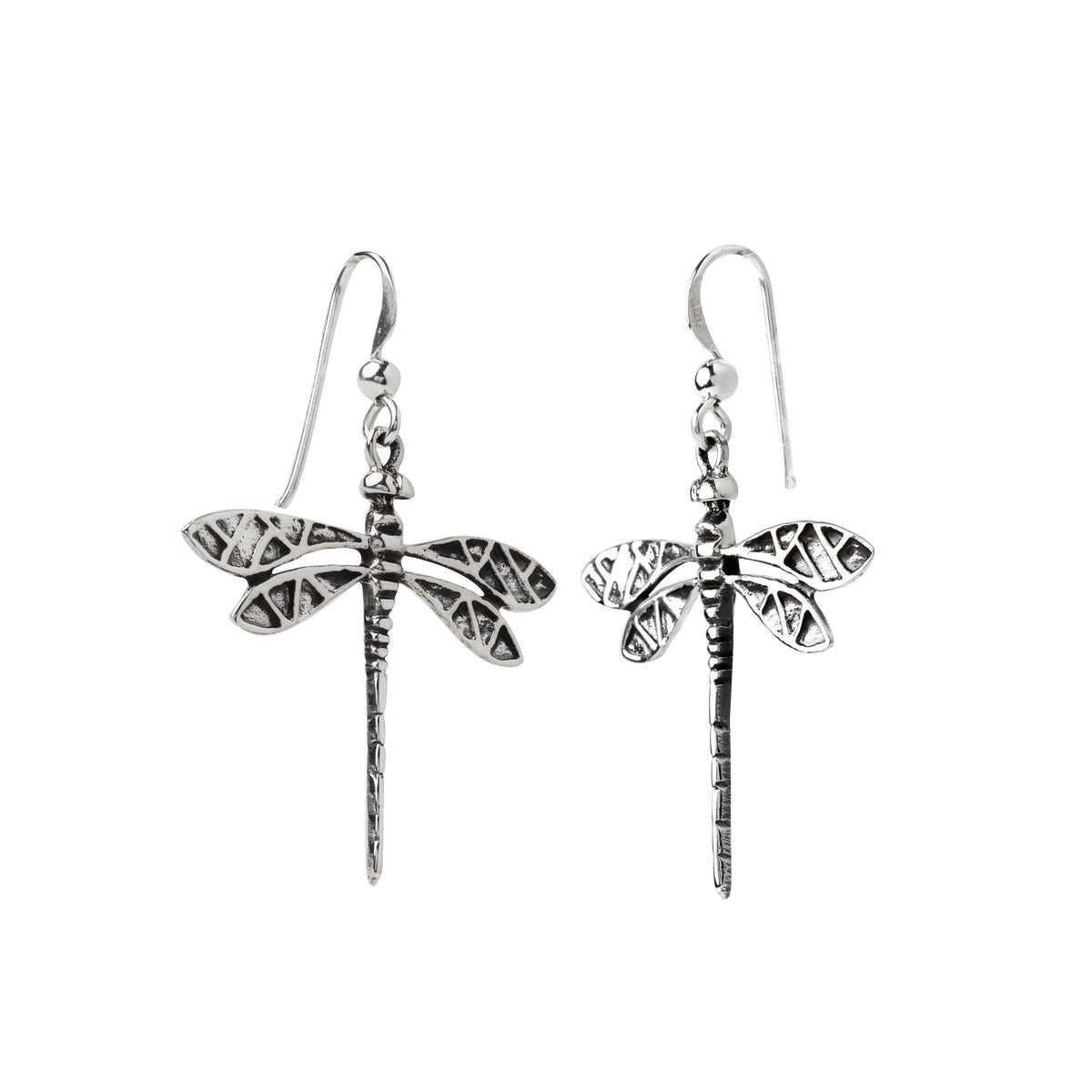 Sterling Silver Dragonfly Dangle Earrings – Long 925 Silver Drops
