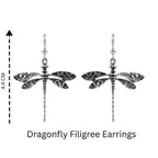 Sterling Silver Dragonfly Dangle Earrings – Long 925 Silver Drops