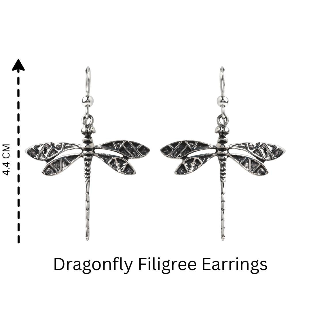 Sterling Silver Dragonfly Dangle Earrings – Long 925 Silver Drops