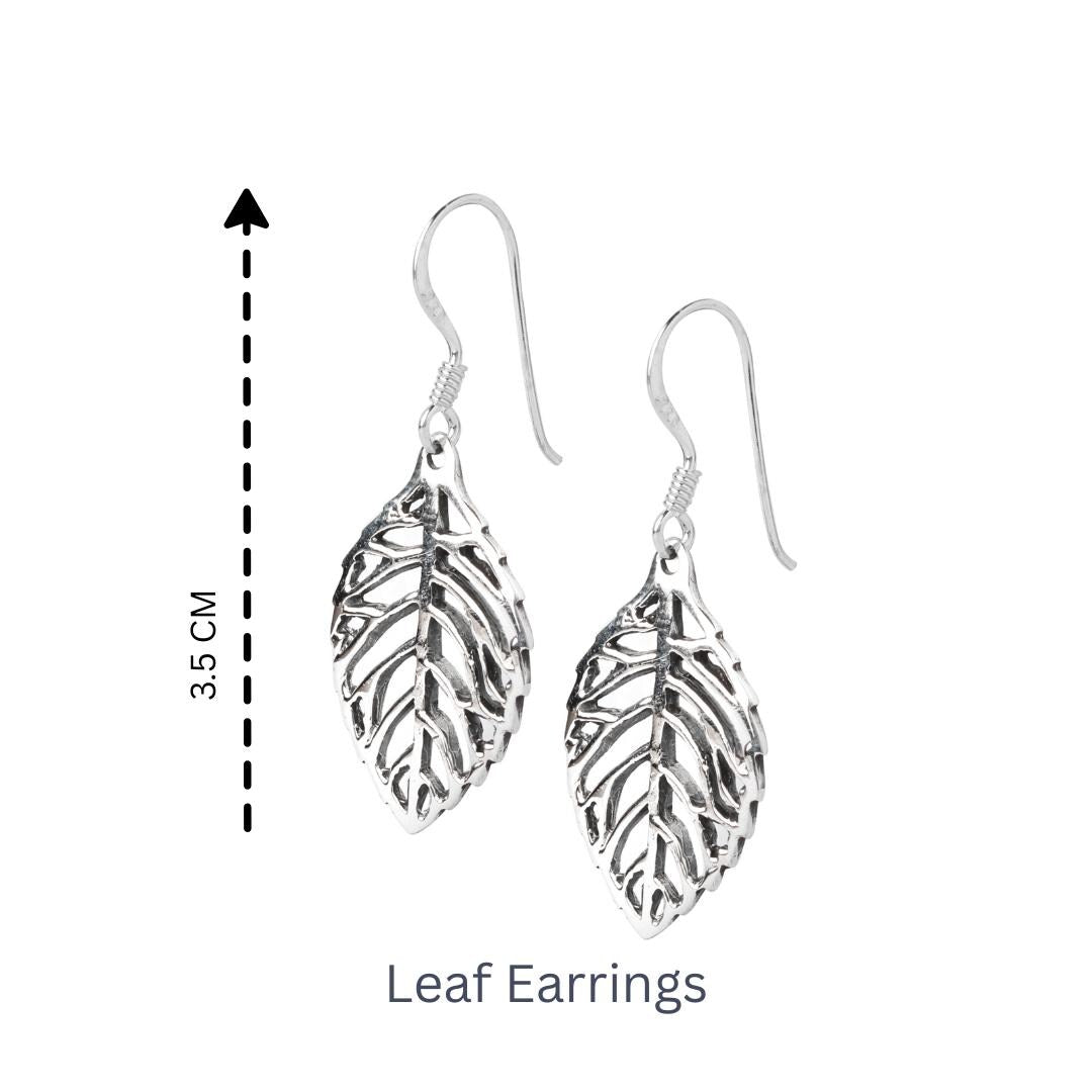 Sterling Silver Leaf Dangle Earrings – Long 925 Silver Leaf Drops