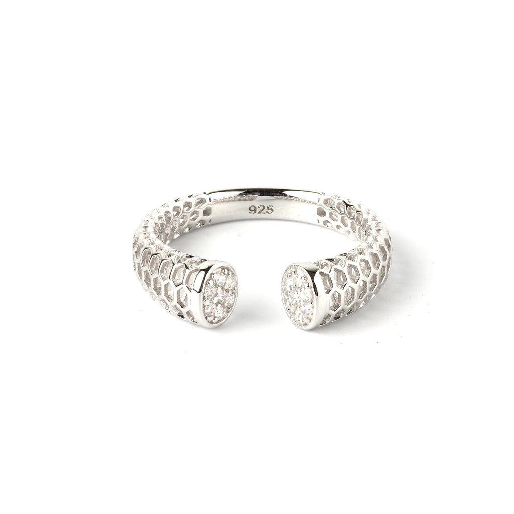 Sterling Silver Honeycomb Ring – Geometric 925 Silver Hexagon Band