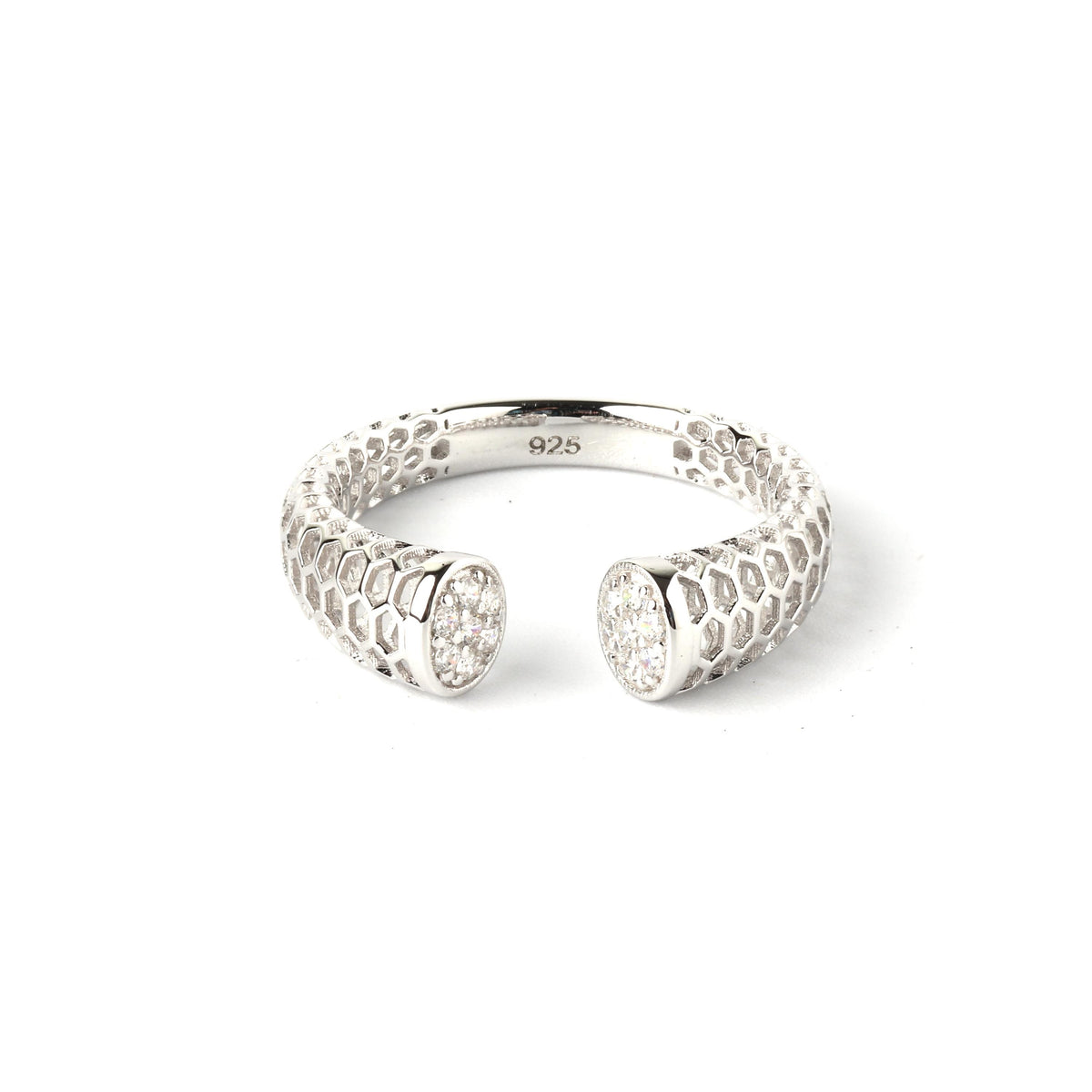 Sterling Silver Honeycomb Ring – Geometric 925 Silver Hexagon Band