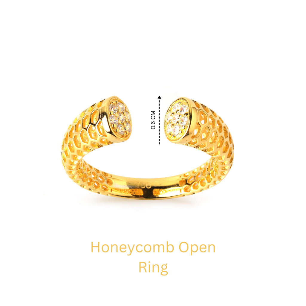 Gold Honeycomb Ring in 18K Gold-Plated Sterling Silver – Geometric Band