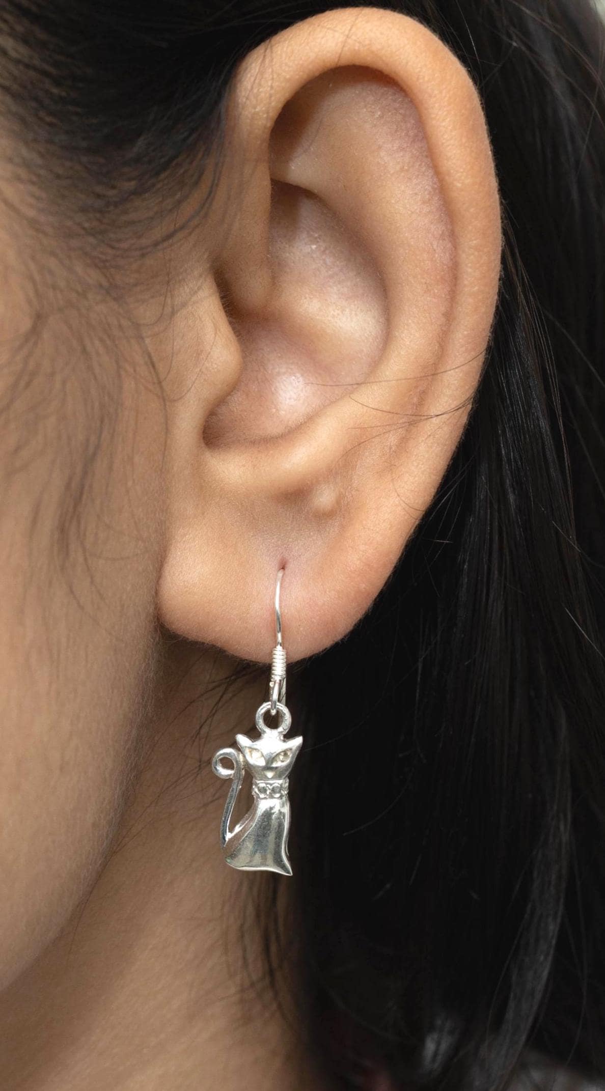Sterling Silver Cat Dangle Earrings – 925 Silver Cat Lover Drops