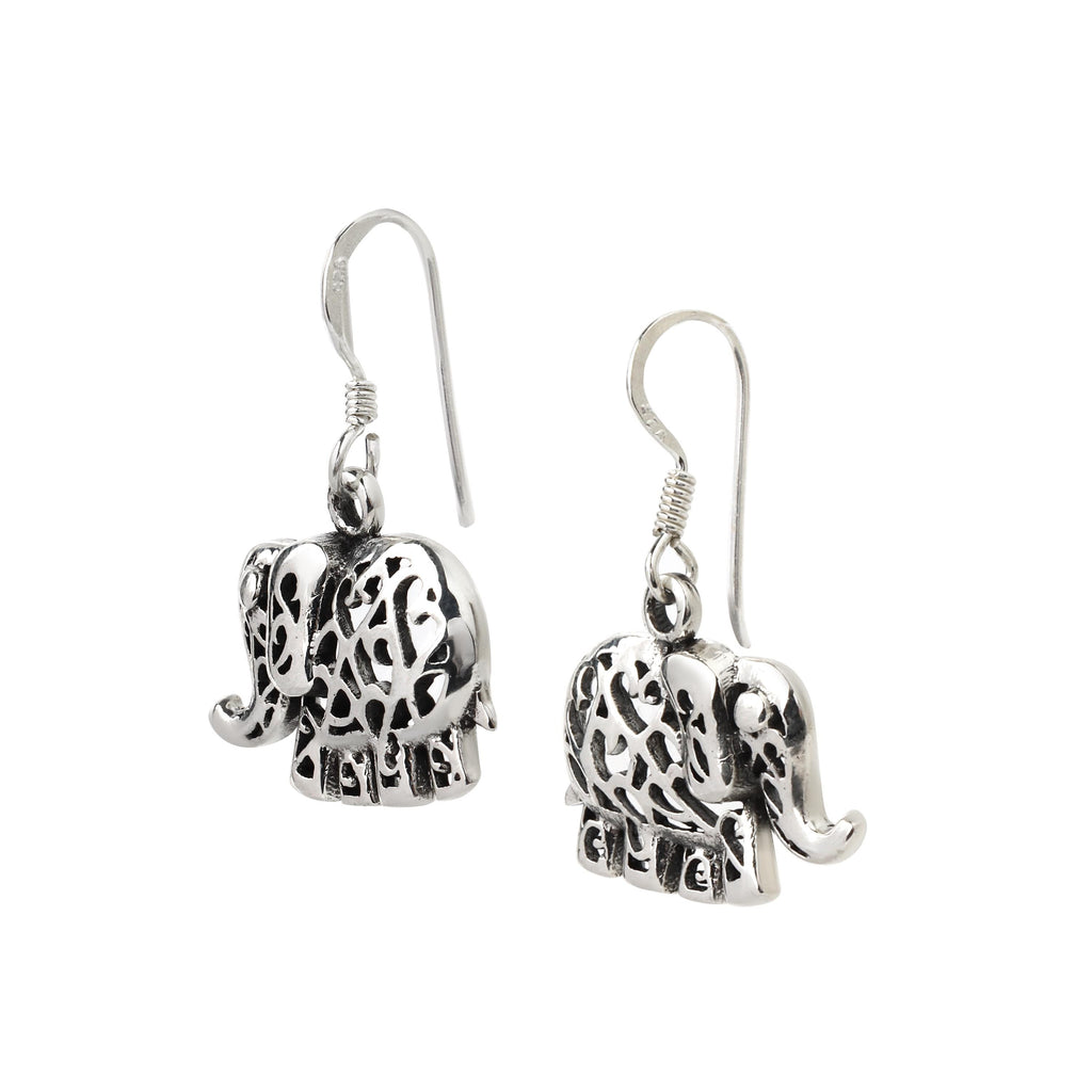 Sterling Silver Elephant Dangle Earrings – 925 Silver Good Luck Drops