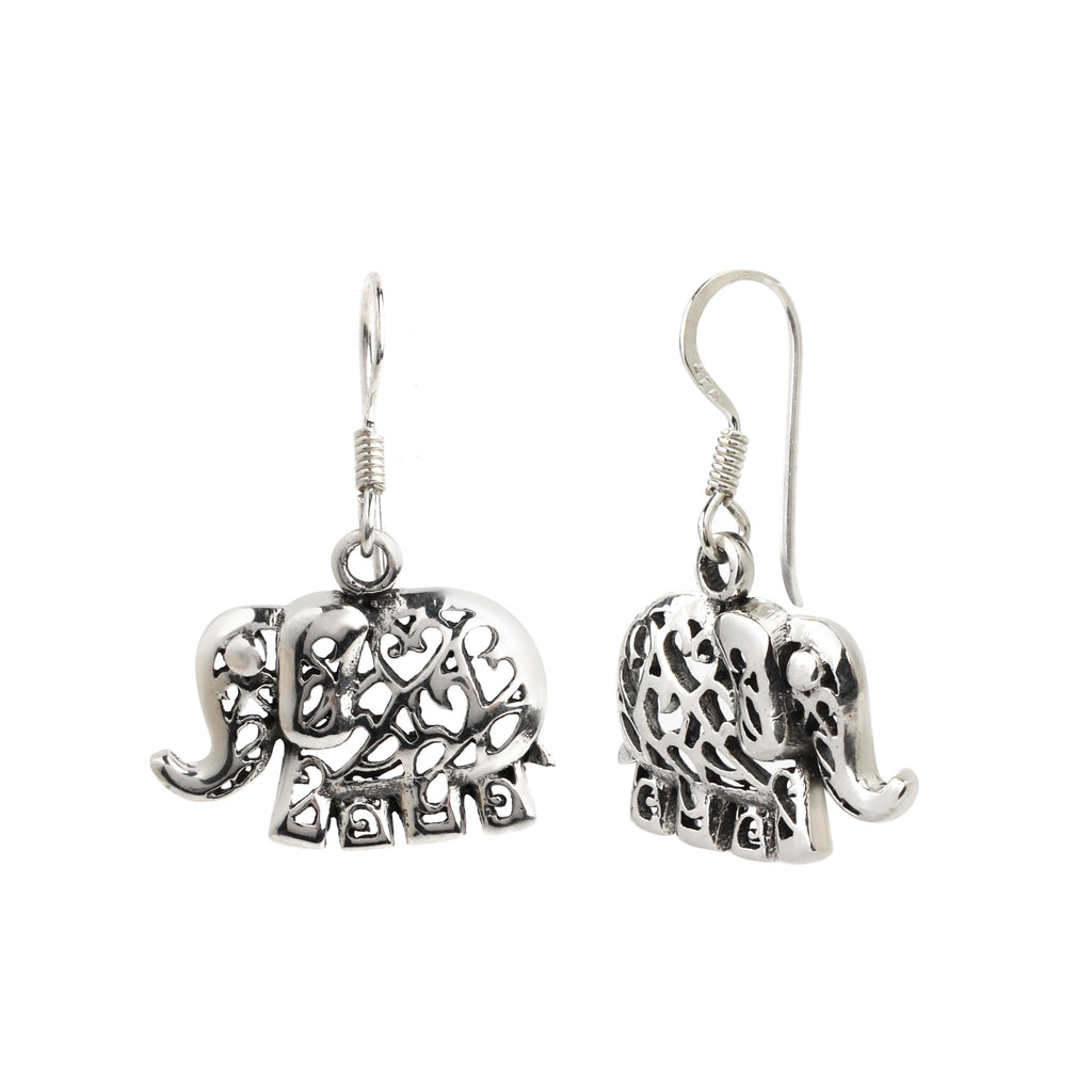 Sterling Silver Elephant Dangle Earrings – 925 Silver Good Luck Drops