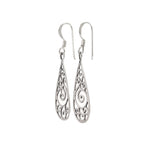 Sterling Silver Swirl Filigree Drop Earrings – Long 925 Silver Dangles
