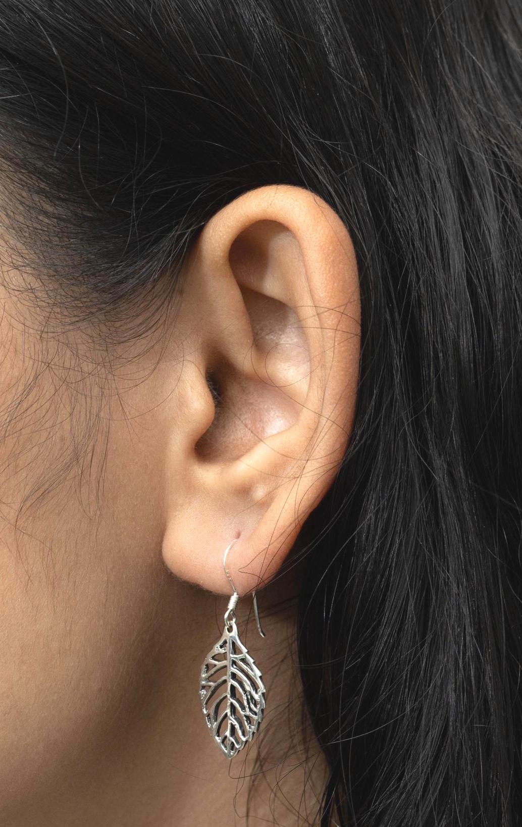 Sterling Silver Leaf Dangle Earrings – Long 925 Silver Leaf Drops