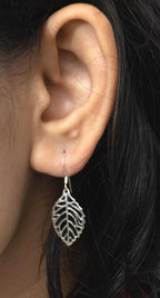Sterling Silver Leaf Dangle Earrings – Long 925 Silver Leaf Drops