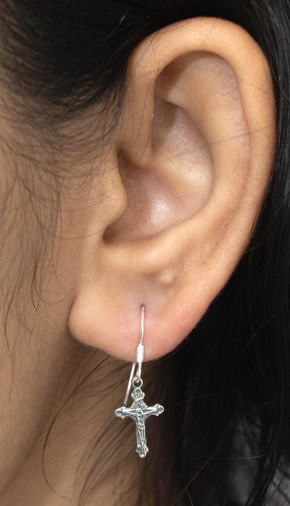 Sterling Silver Cross Dangle Earrings – Minimalist 925 Silver Drops
