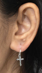 Sterling Silver Cross Dangle Earrings – Minimalist 925 Silver Drops
