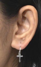 Sterling Silver Cross Dangle Earrings – Minimalist 925 Silver Drops
