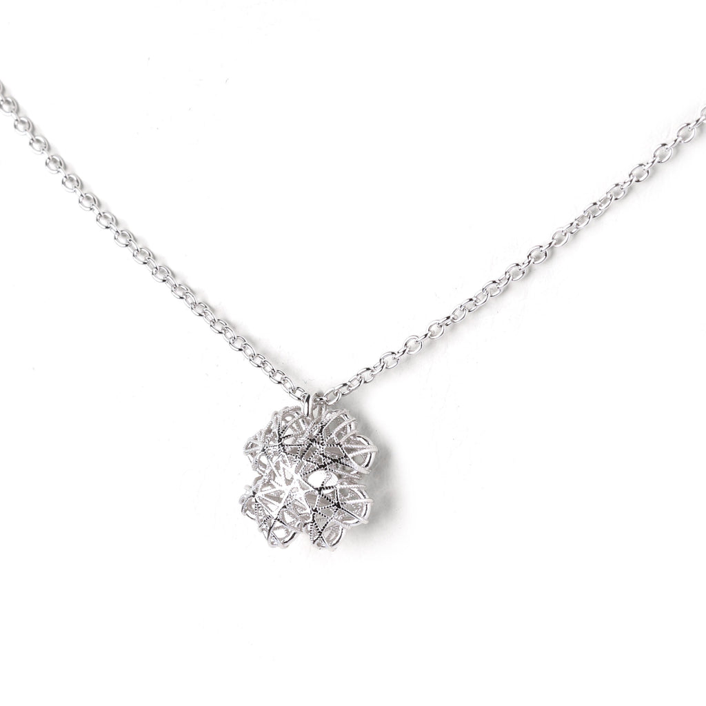 Sterling Silver Flower Necklace – Sculpted 925 Silver Blossom Pendant Necklace
