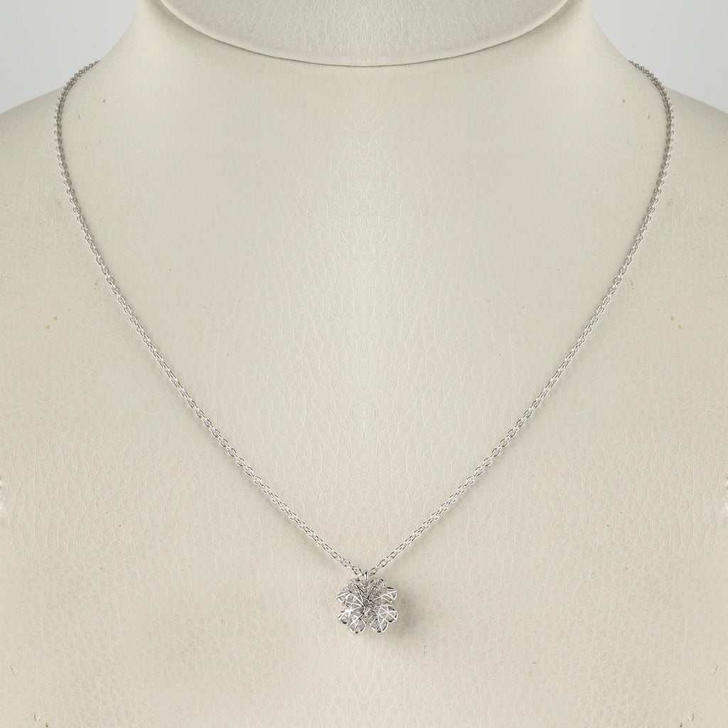 Sterling Silver Flower Necklace – Sculpted 925 Silver Blossom Pendant Necklace