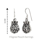 Sterling Silver Filigree Pouch Earrings – Ornate 925 Silver Dangles