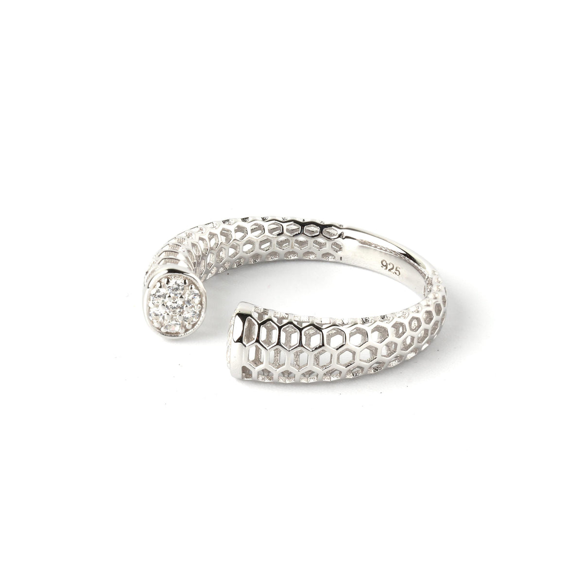 Sterling Silver Honeycomb Ring – Geometric 925 Silver Hexagon Band